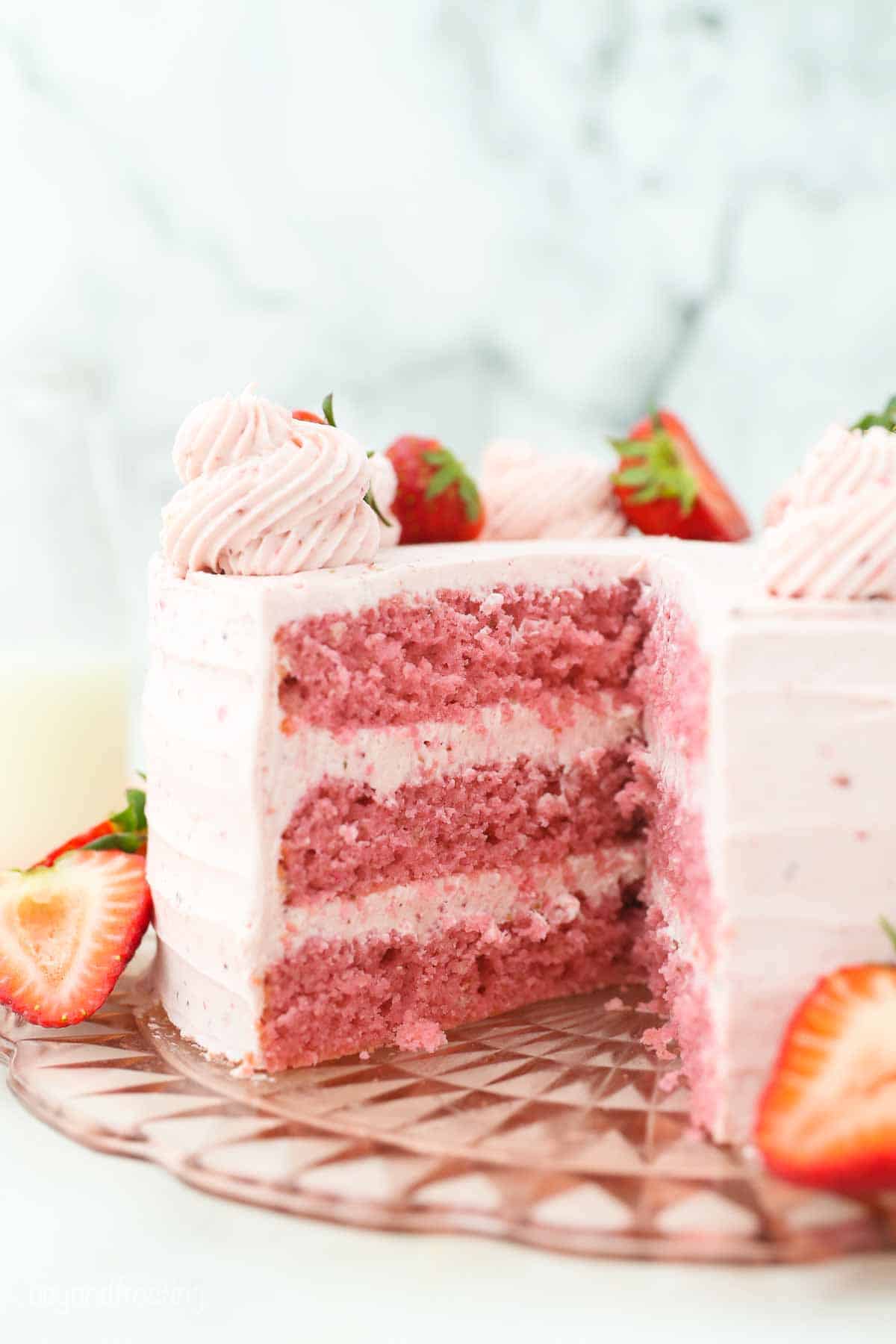 Strawberry Cake with Strawberry Frosting by Beyond Frosting // FoodNouveau.com