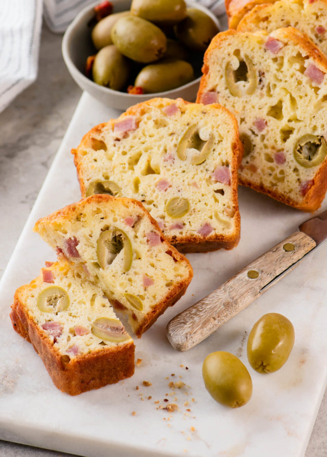 French Savory Cake with Ham, Cheese, and Olives // FoodNouveau.com