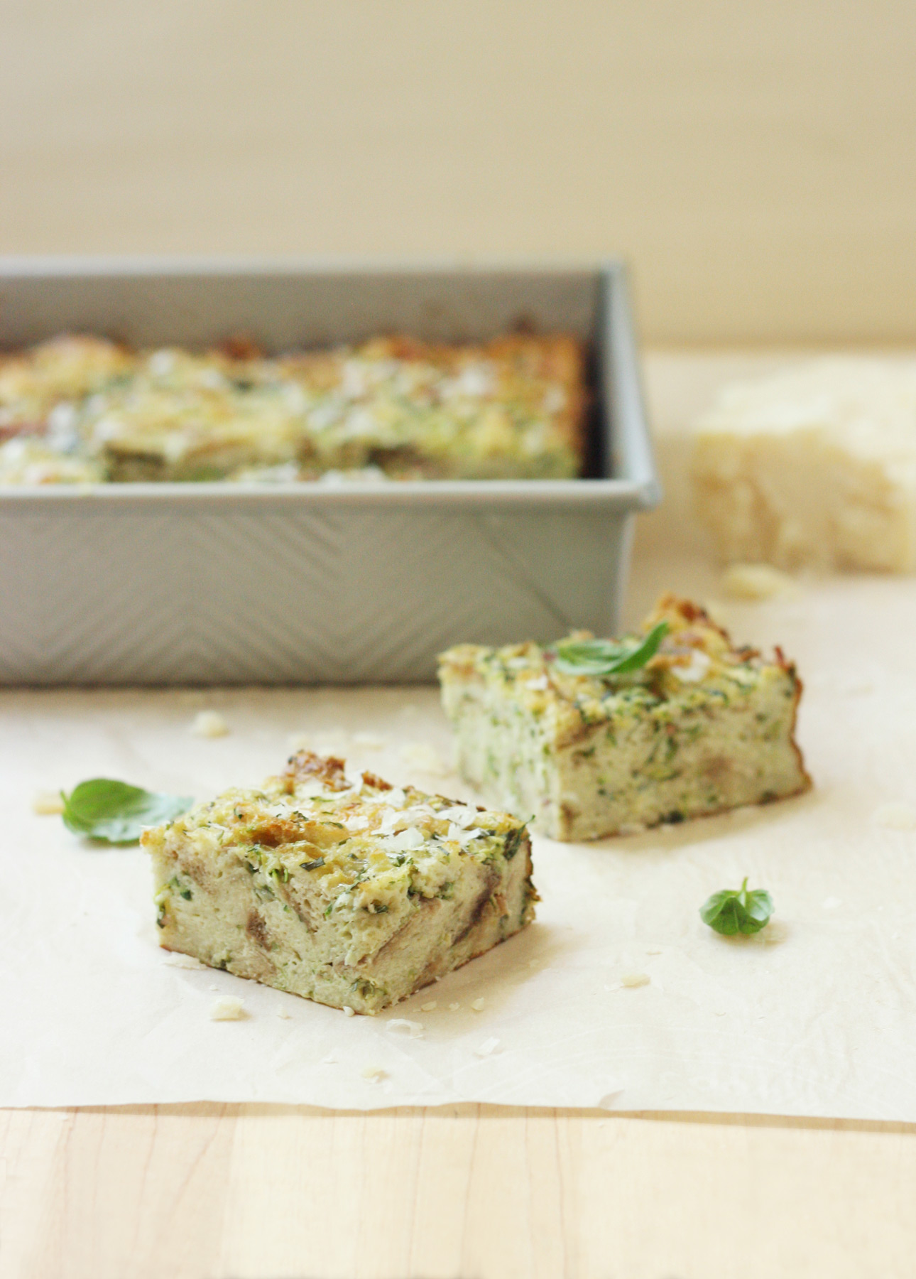 Zucchini and Parmesan Savory Bread Pudding // FoodNouveau.com