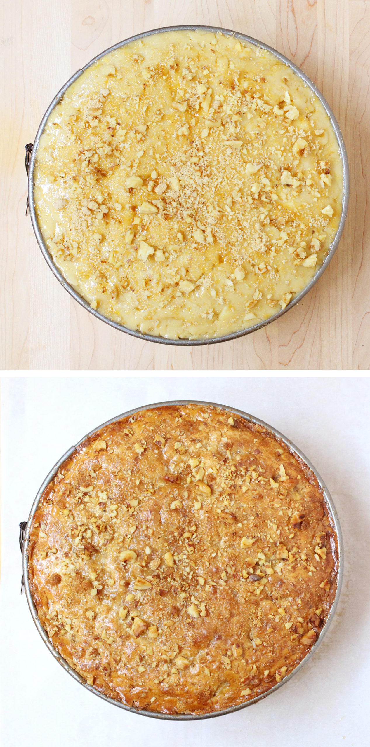 Top shot of a Dutch Apple Pie, before and after baking // FoodNouveau.com