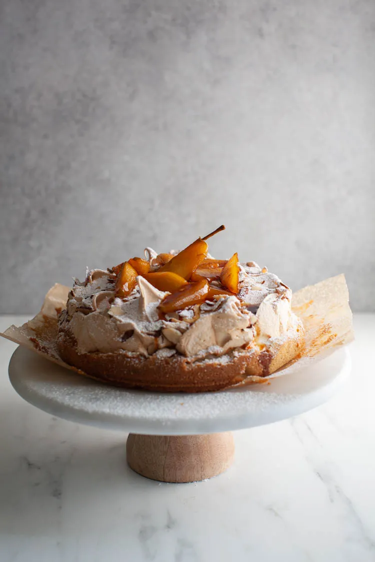 Meringue Cake with Roasted Pears by Zoë Bakes // FoodNouveau.com