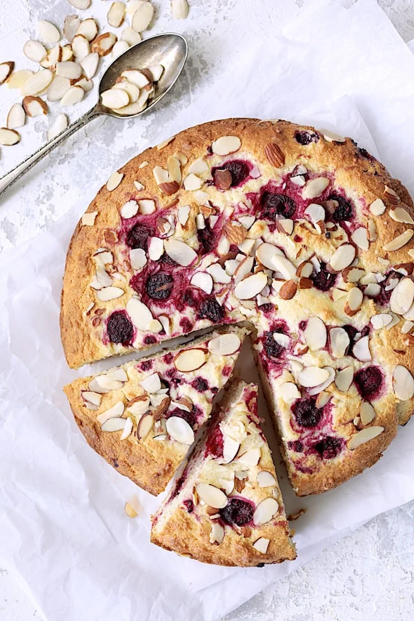 Raspberry Ricotta Cake with Almonds by From a Chef's Kitchen // FoodNouveau.com