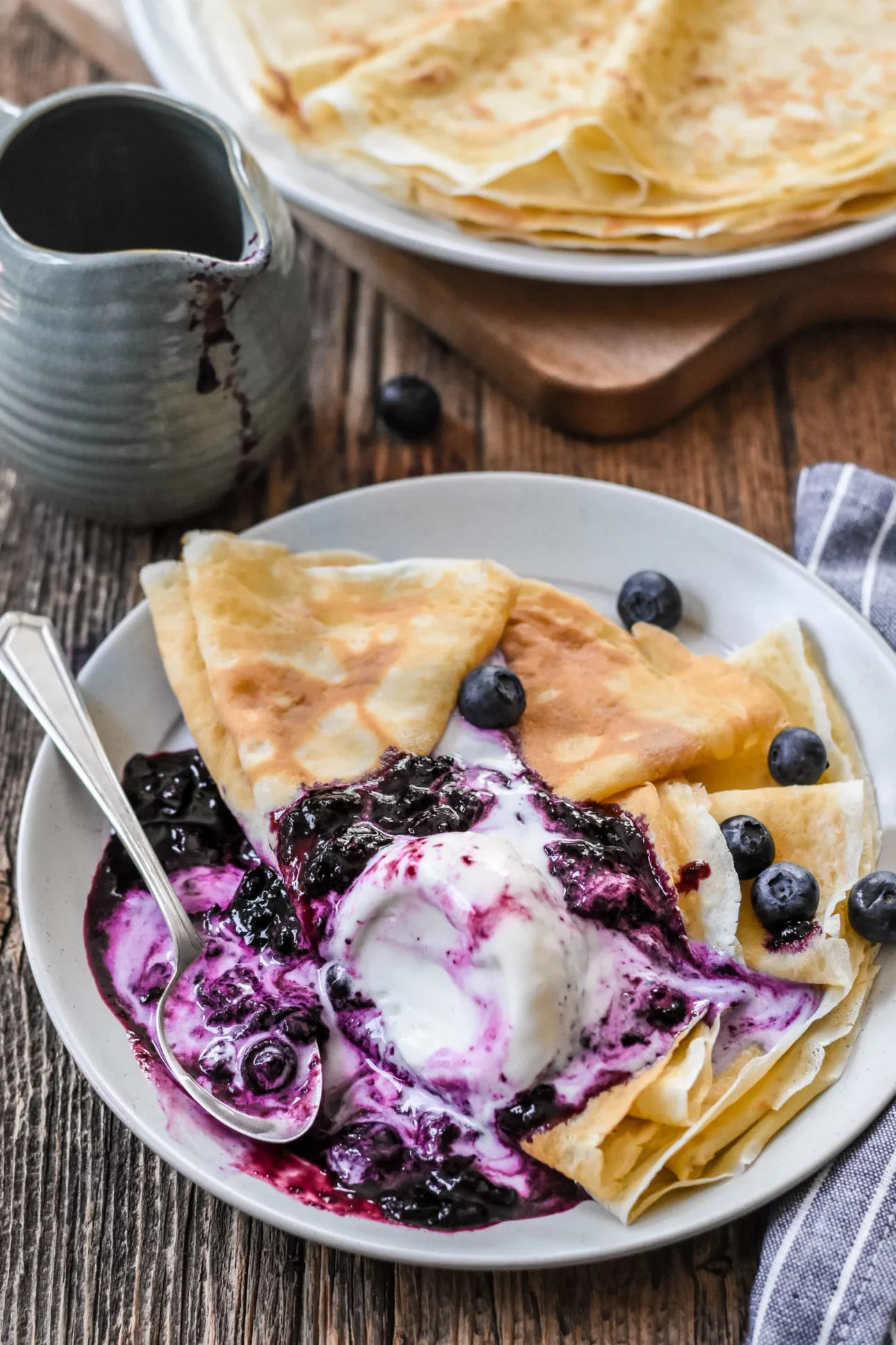 Crêpes with Blueberry Balsamic Sauce and Vanilla Ice Cream by Pardon Your French // FoodNouveau.com