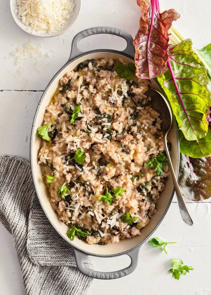 Swiss Chard & Sausage Risotto // FoodNouveau.com